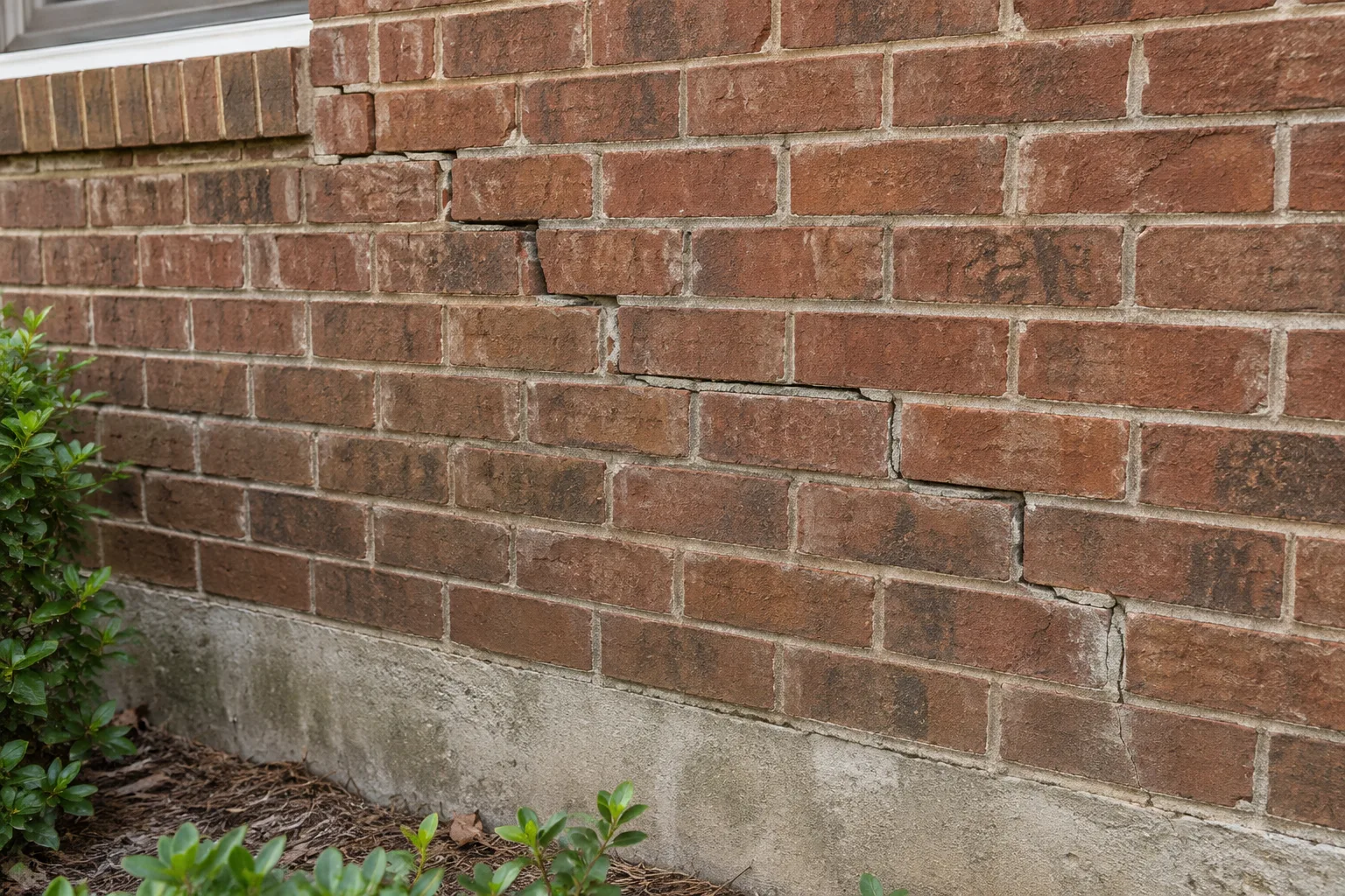 Illustration of a stair-step crack following the mortar joints of a brick wall